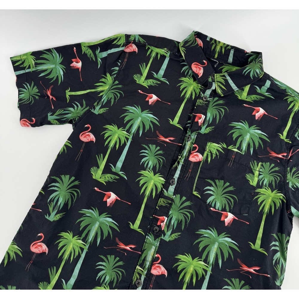H&M Hawaiian Shirt‎ Men's Size S Floral Tropical Beach Flamingo Palm Tree Aloha - Picture 2 of 9